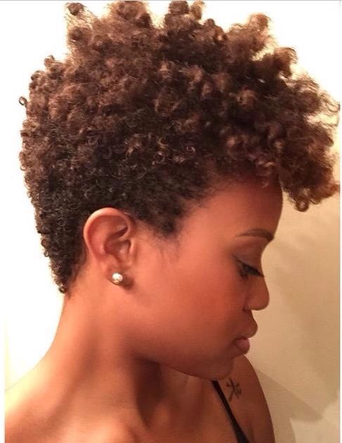 Short Afro Hairstyle and Brown hair color